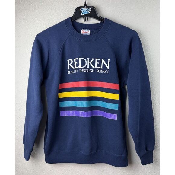 Sweaters - Vintage Large REDKEN Beauty Hair Care Blue Pullover Sweater Women's